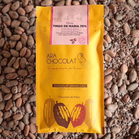 Ara Chocolat Tingo de Maria Almond and Roses 70% Dark Chocolate Bar