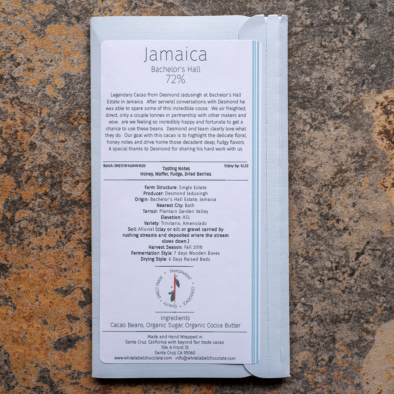 White Label 72-Percent Jamaica Bachelor's Hall Micro-Batch Dark Chocolate Bar