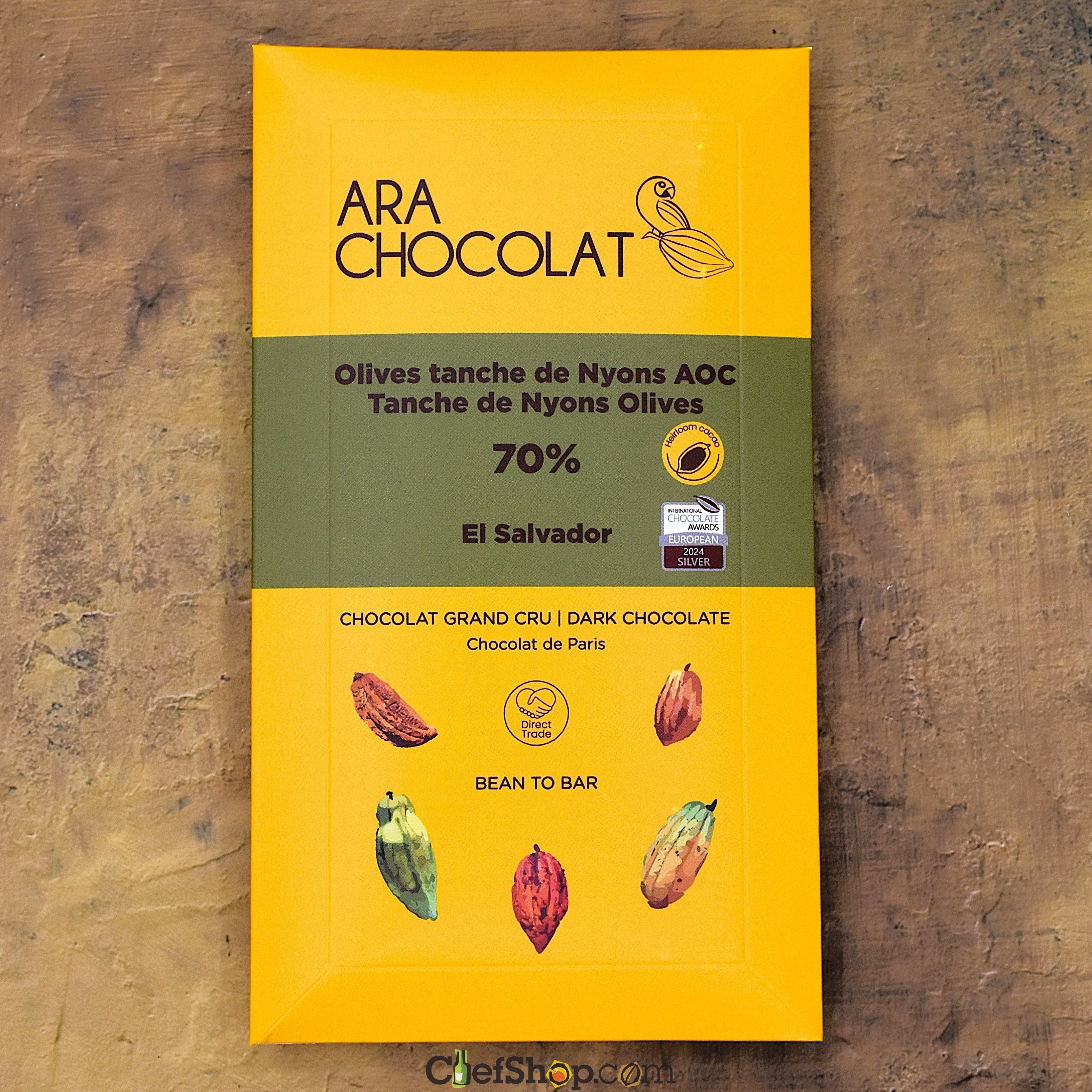 Ara Chocolat 70% Dark Chocolate Bar with Nyons AOC Olives