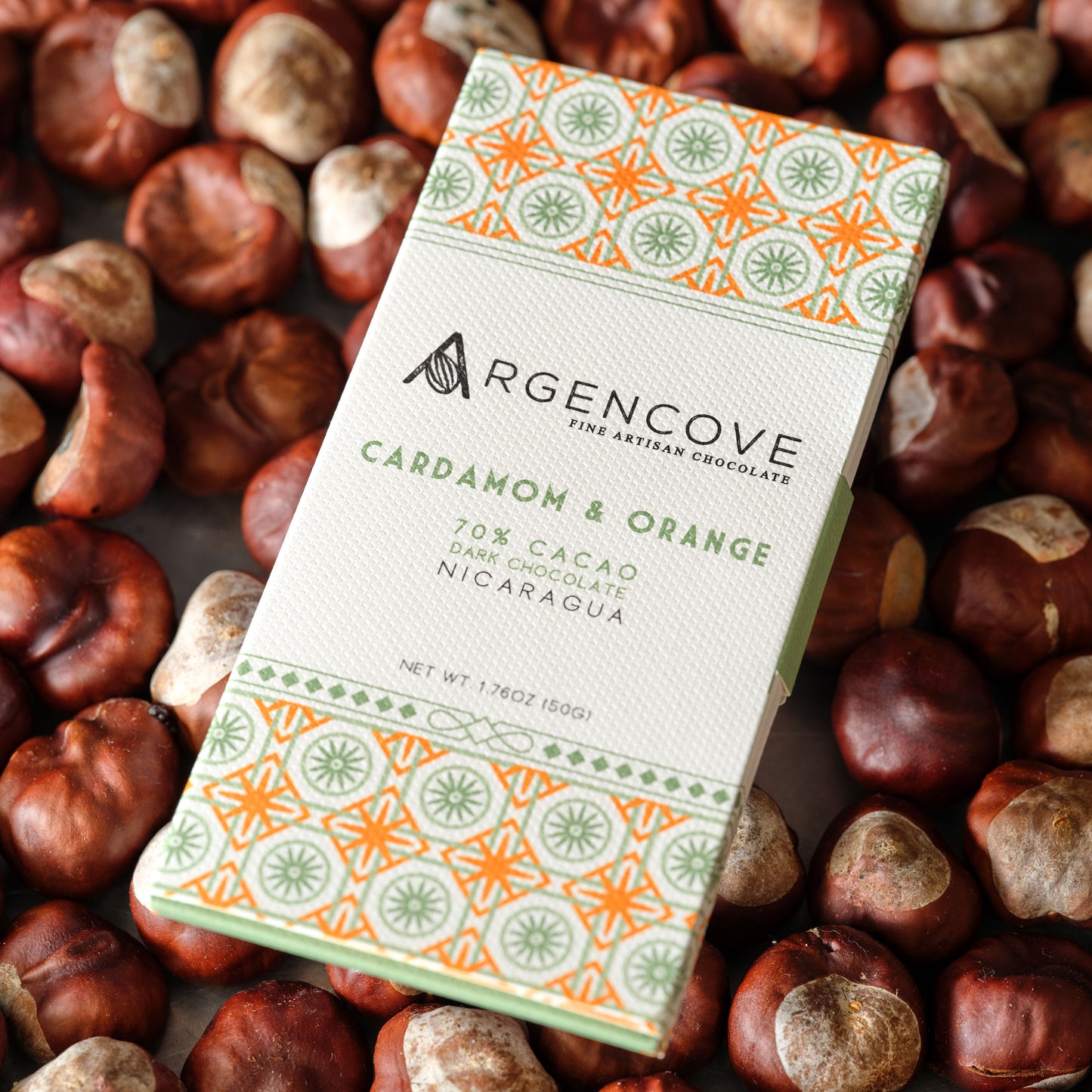 Argencove 70% Cardamom and Orange Dark Chocolate Bar