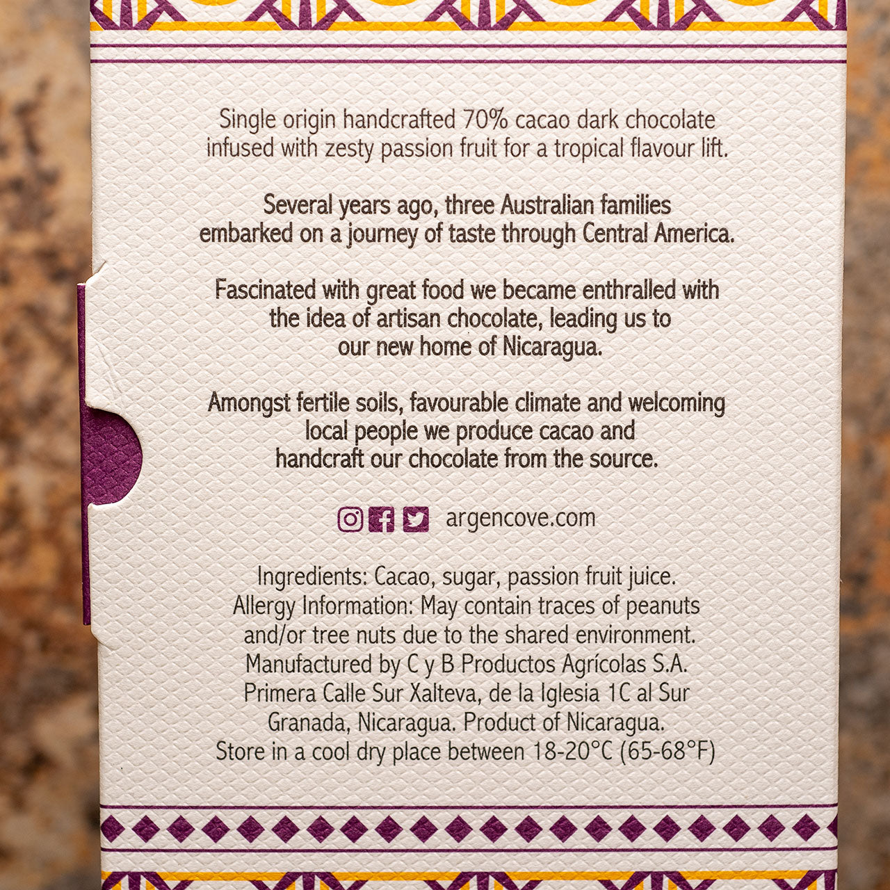 Argencove Passion Fruit Dark Chocolate Bar