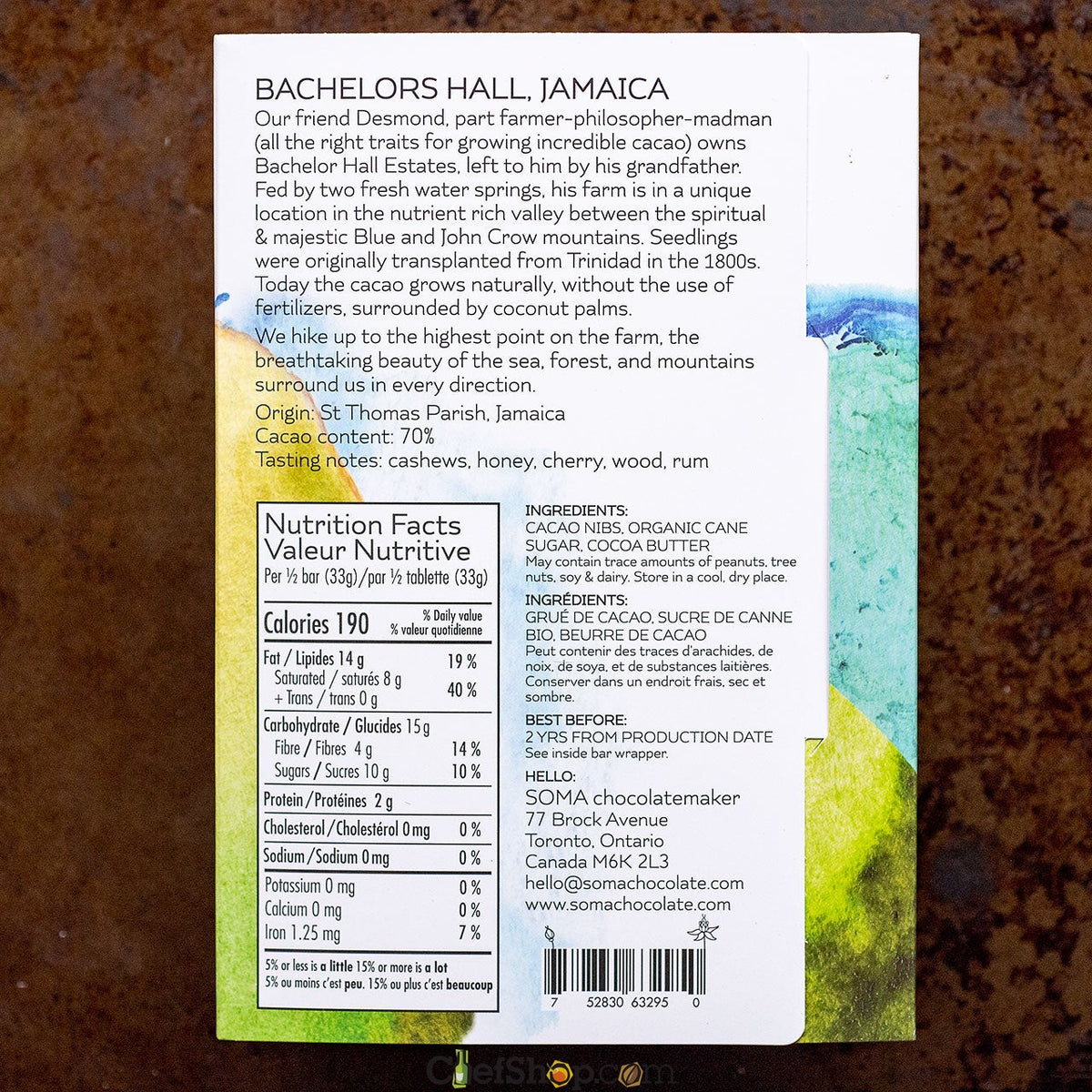 SOMA Bachelors Hall Jamaica 70-Percent Dark Chocolate Bar
