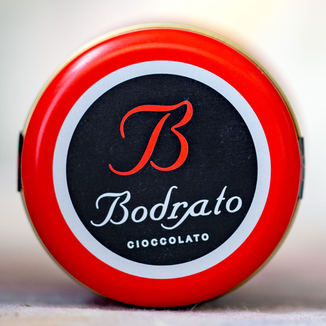 Bodrato 70% Dark Chocolate Grappa Dipped Boeri Cherries in Red Tin
