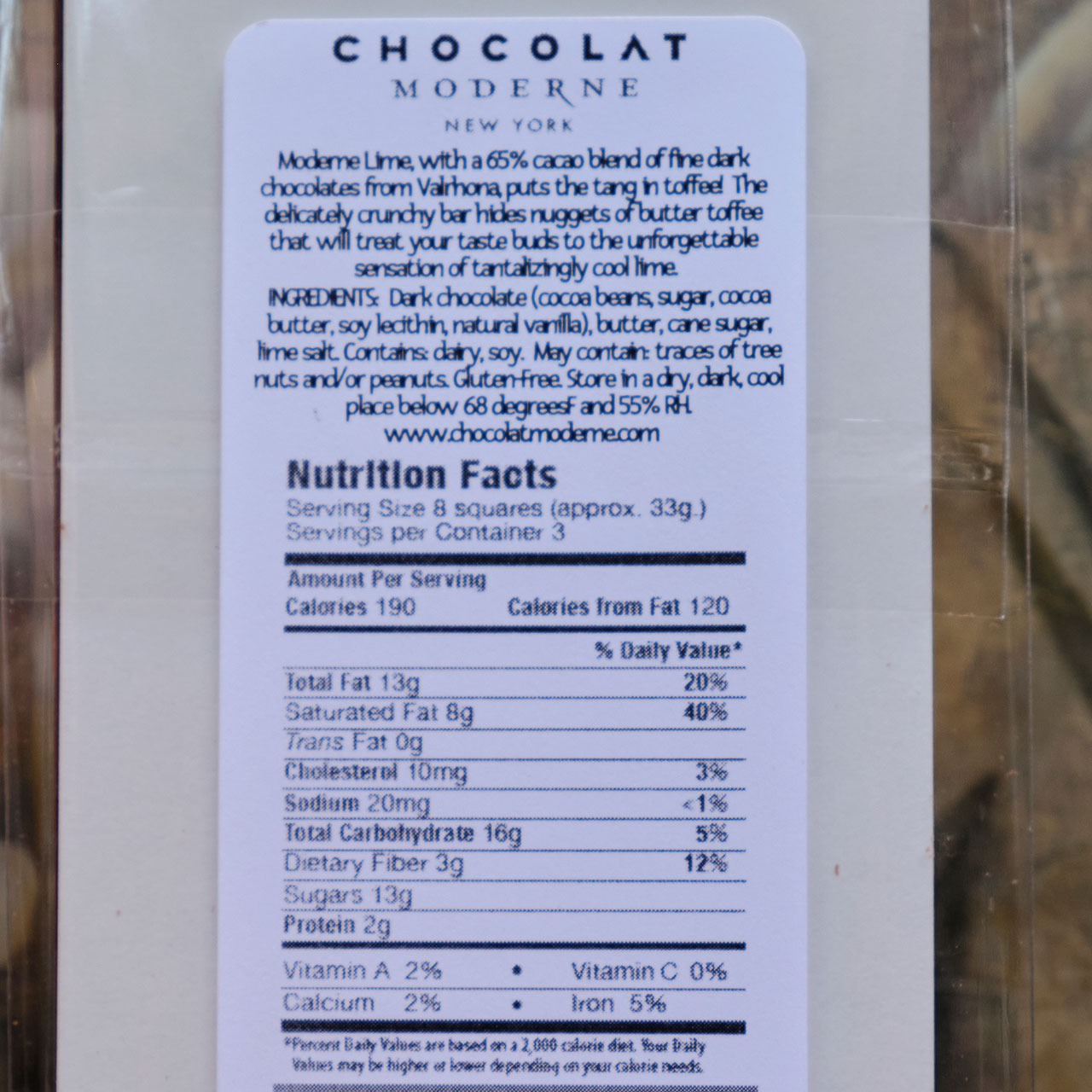 Chocolat Moderne 65-Percent Dark Lime Toffee Bar