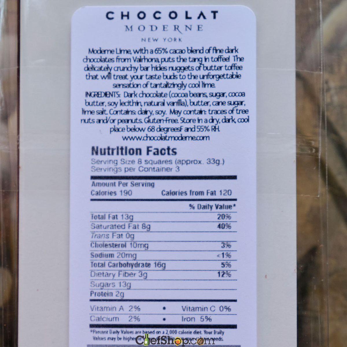Chocolat Moderne 65-Percent Dark Lime Toffee Bar