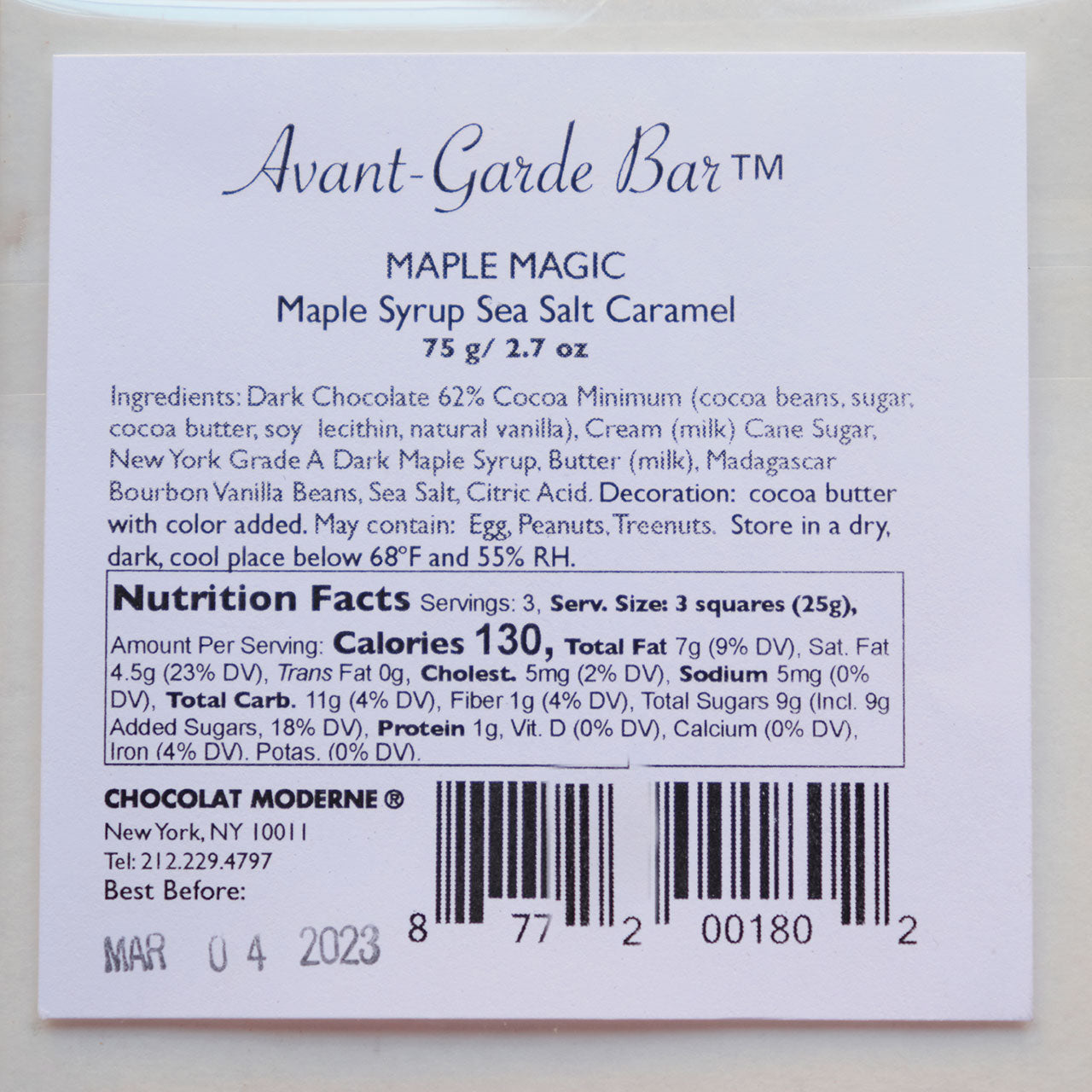 Chocolat Moderne Maple Magic Syrup Sea Salt Caramel Dark Chocolate Bar