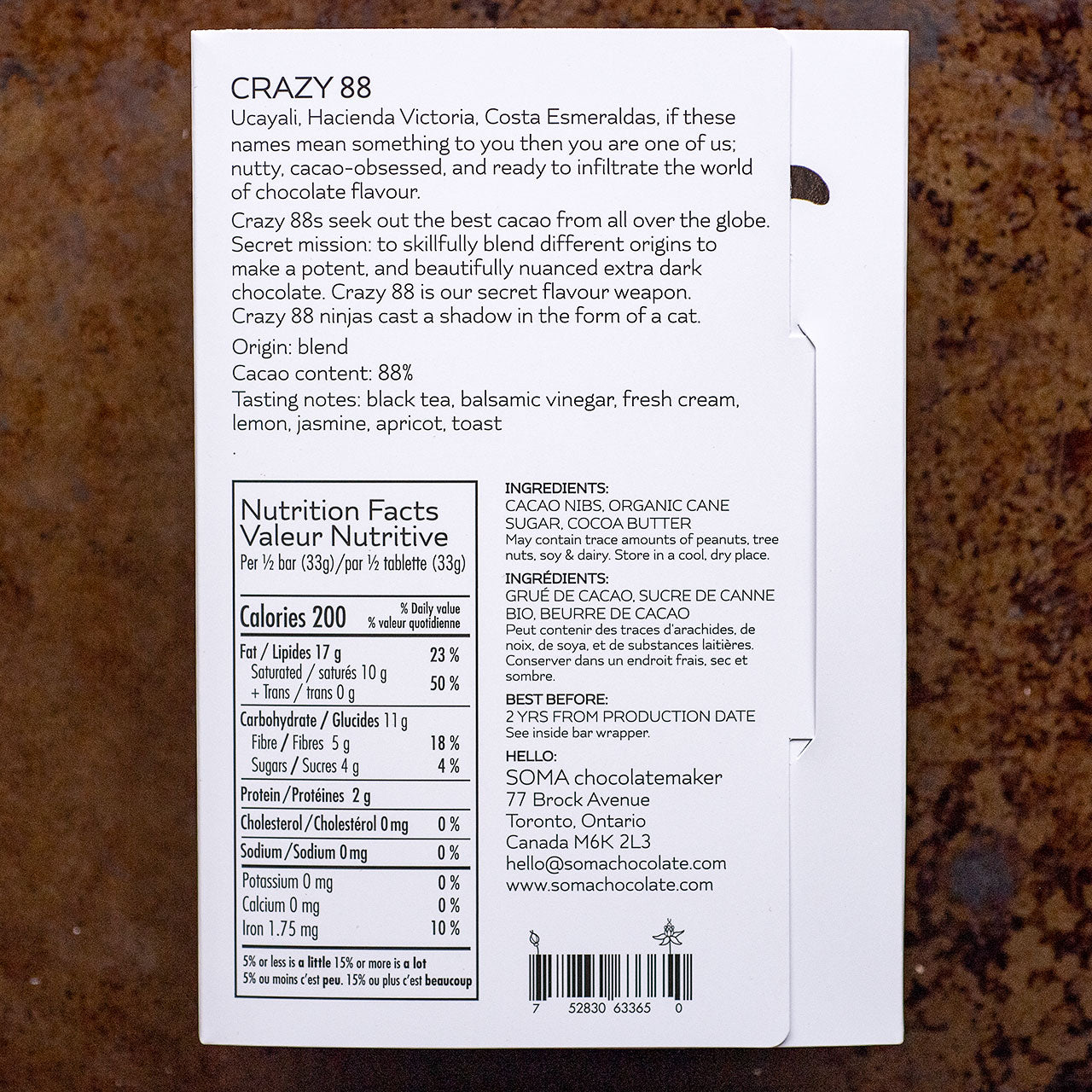 SOMA Crazy 88-Percent Dark Chocolate Bar