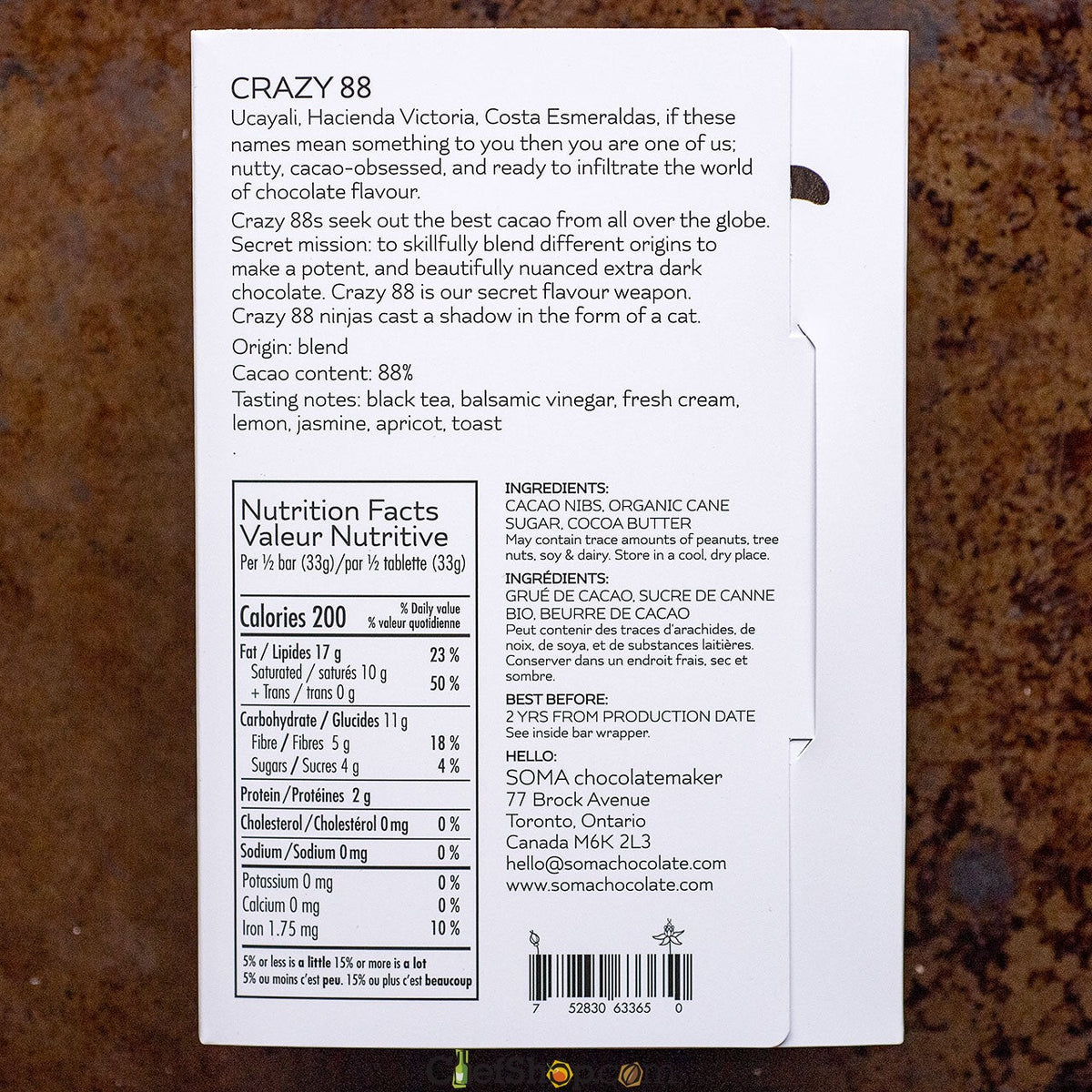 SOMA Crazy 88-Percent Dark Chocolate Bar