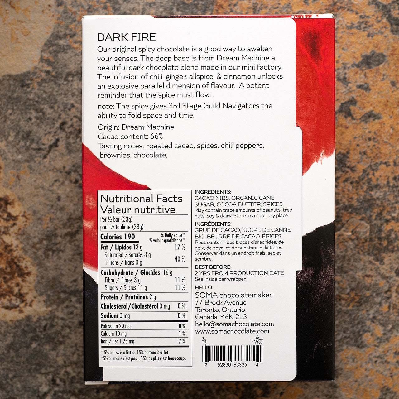 SOMA Dark Fire Dark Chocolate Bar
