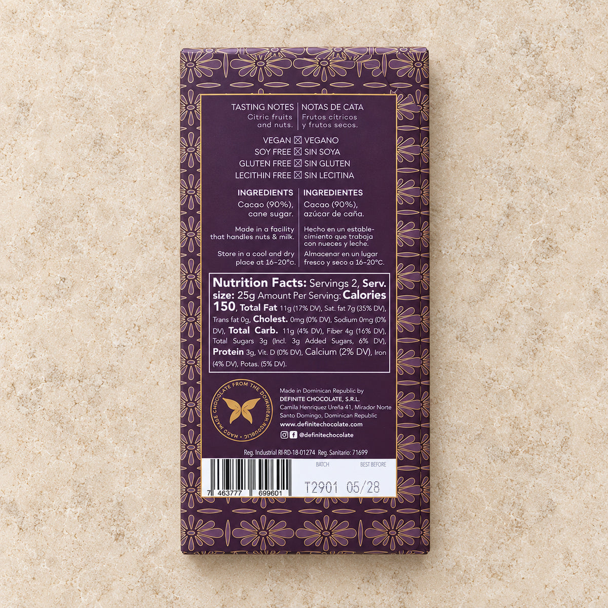 Definite Chocolate 90% Dark Chocolate Bar