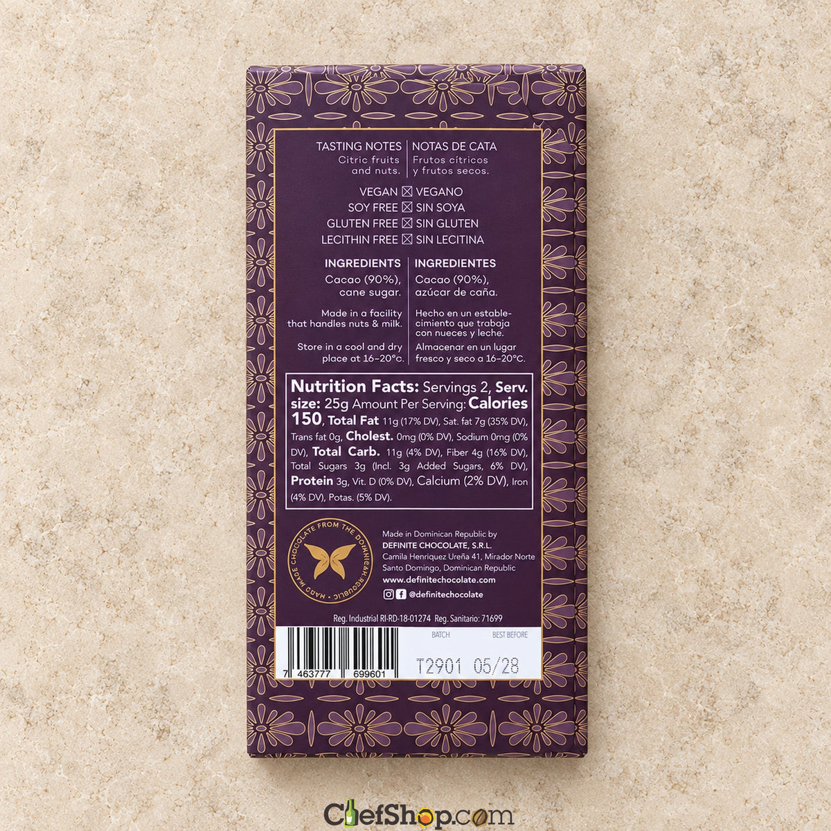 Definite Chocolate 90% Dark Chocolate Bar