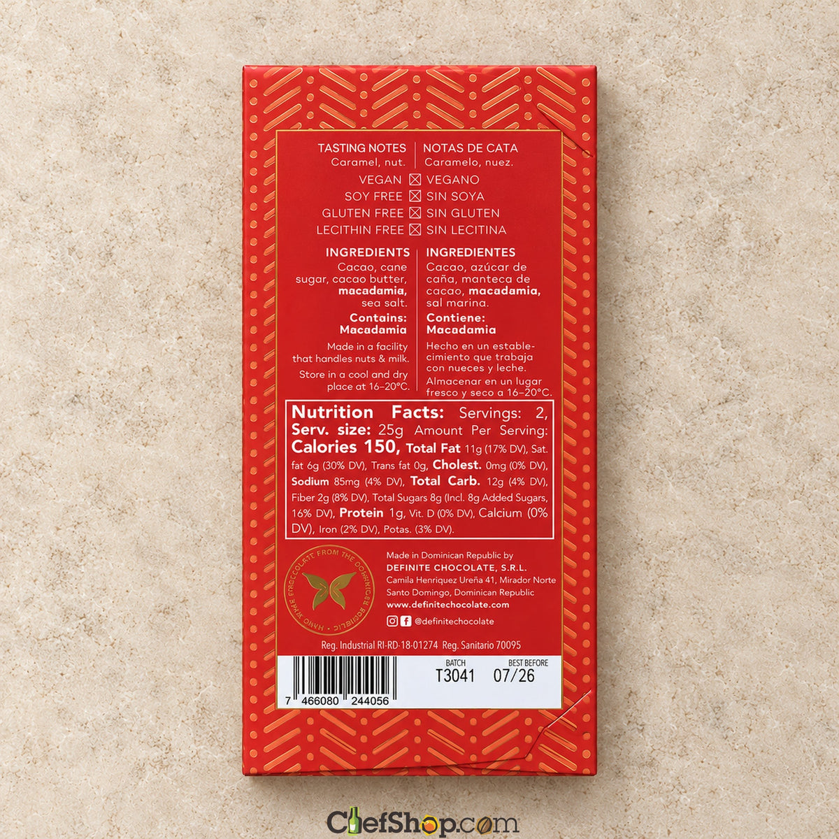 Definite Chocolate Salted Macadamia 57% Dark Chocolate Bar