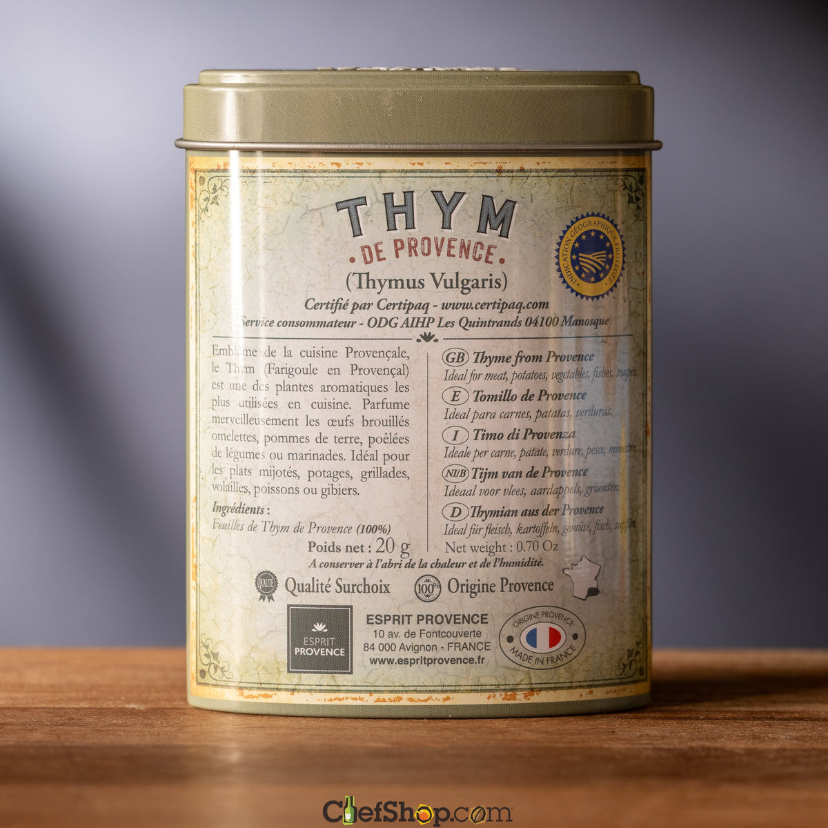 Esprit Provence Thym - Thyme in Tin-Back