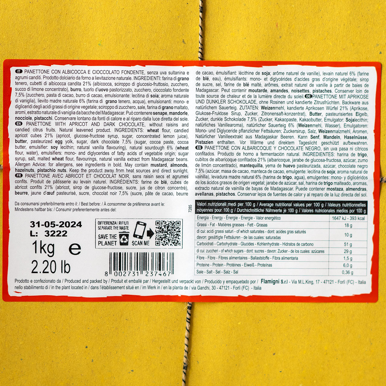 Flamigni Panettone Albicocca e Cioccolato - Apricot and Chocolate label