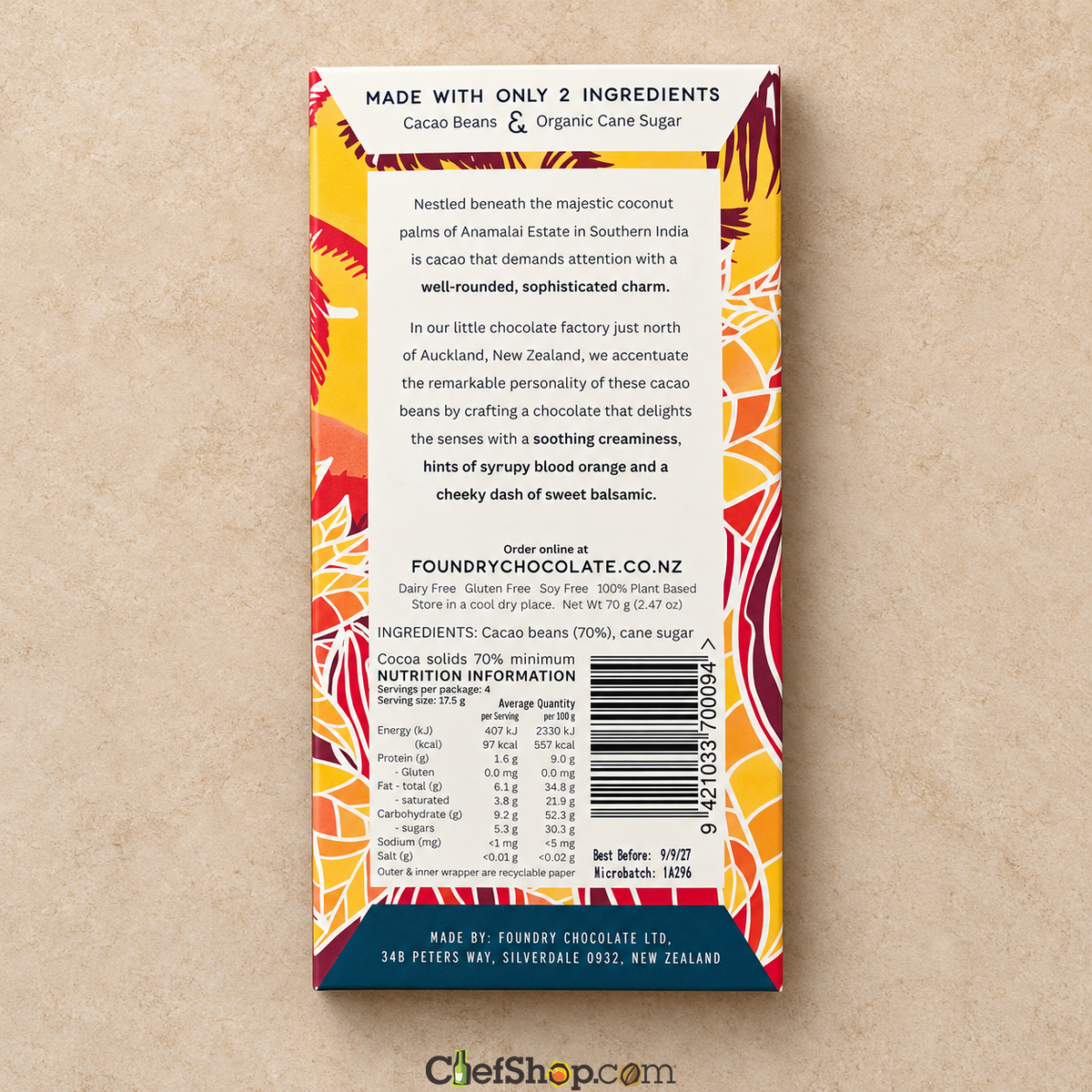 Foundry Chocolate India 70% Dark Chocolate Bar