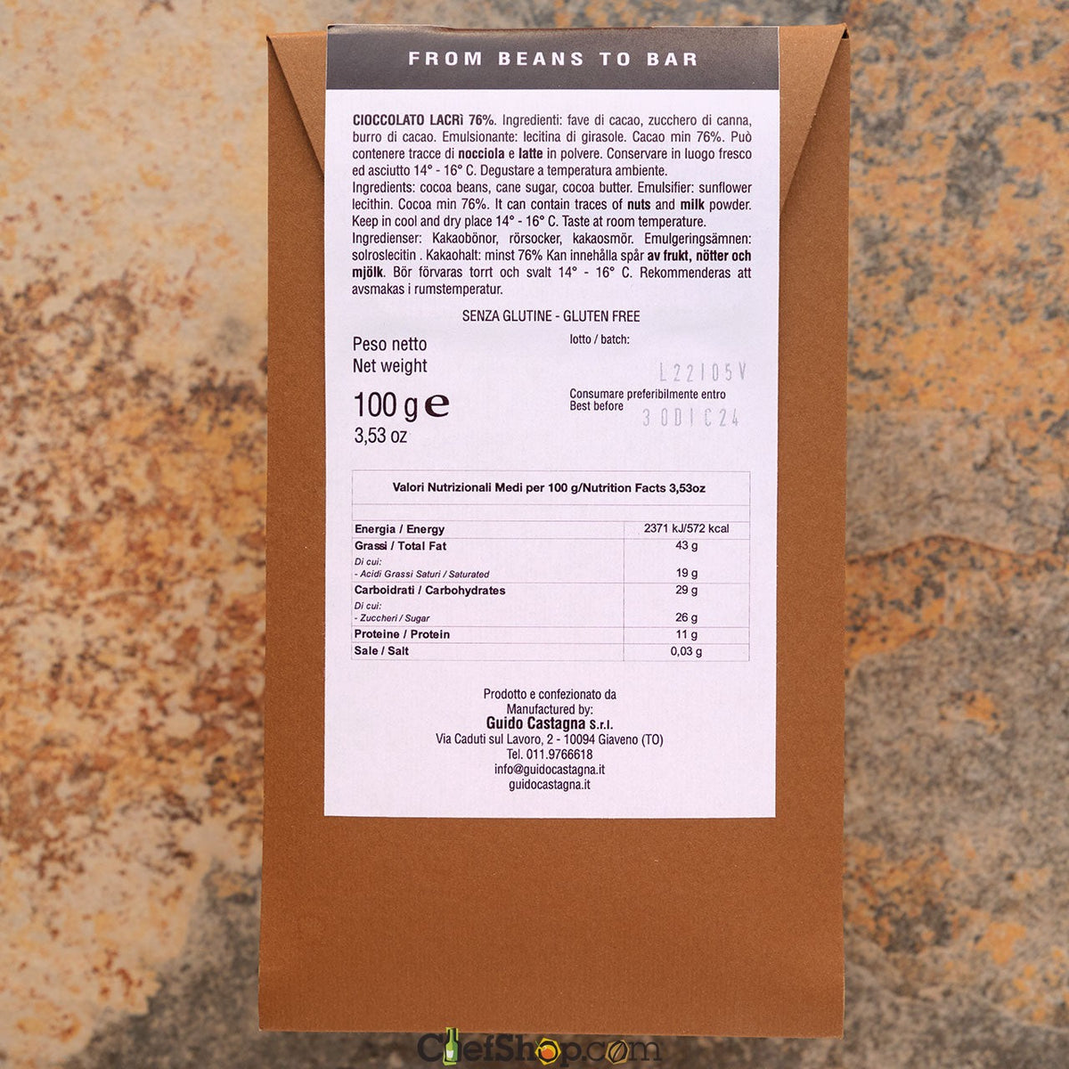 Guido Castagna 76% Manabi Ecuador Dark Chocolate Bar