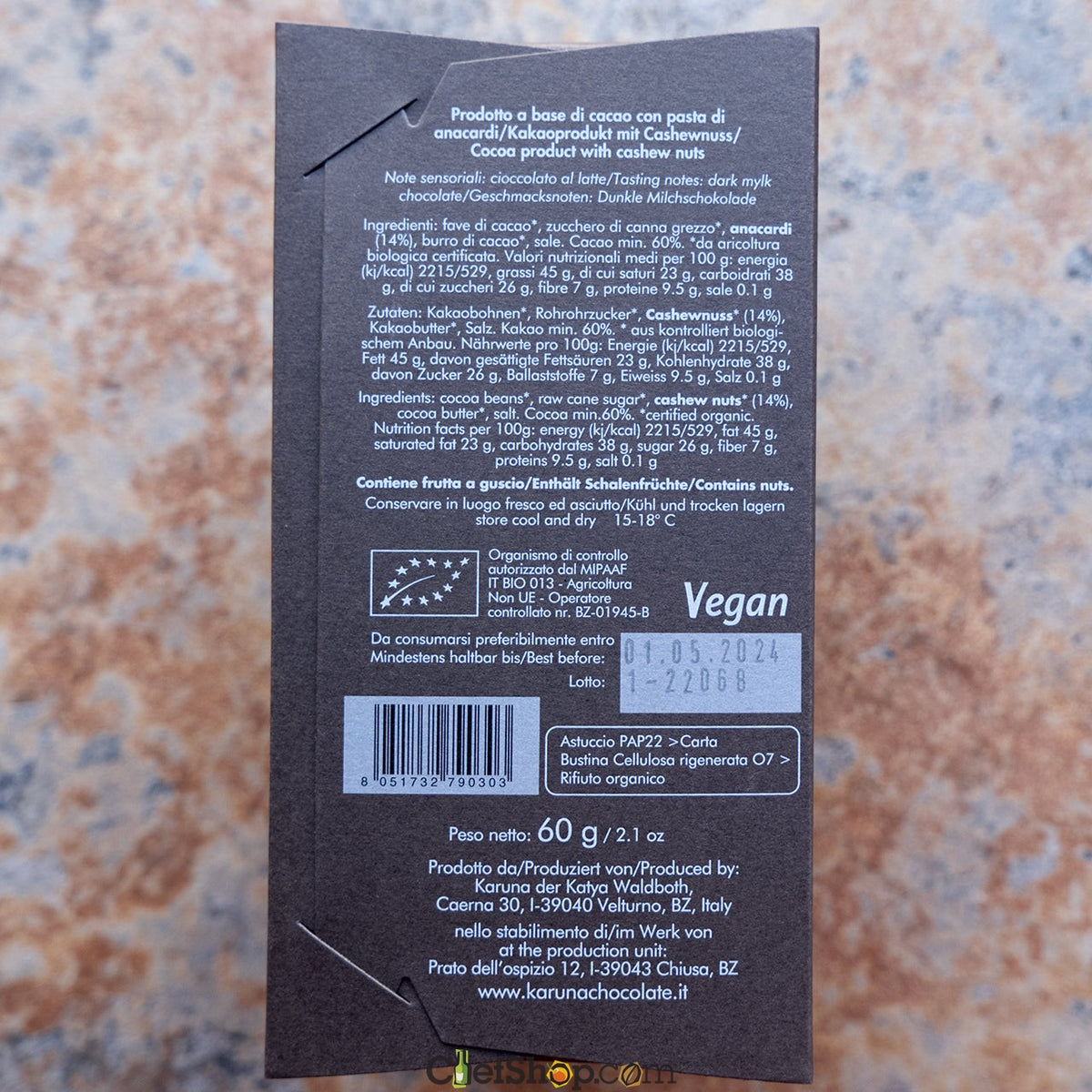 Karuna 60-Percent Ecuador Dark Cashew Milk Chocolate Bar