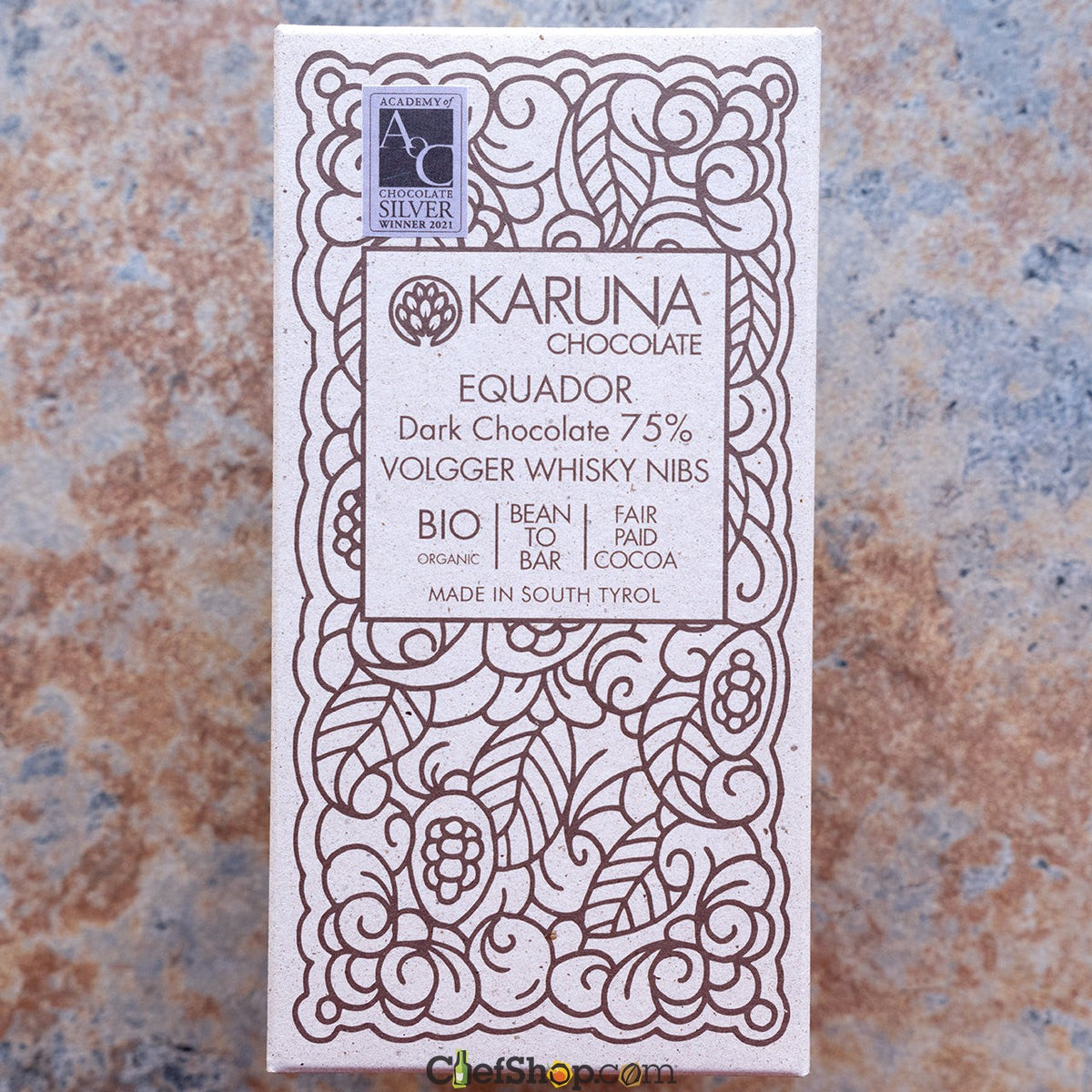 Karuna Chocolate Equador Dark 75-Percent with Volgger Whisky Nibs