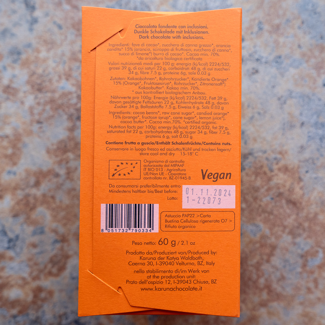 Karuna Orange and Timut Pepper 70-Percent Dark Chocolate Bar