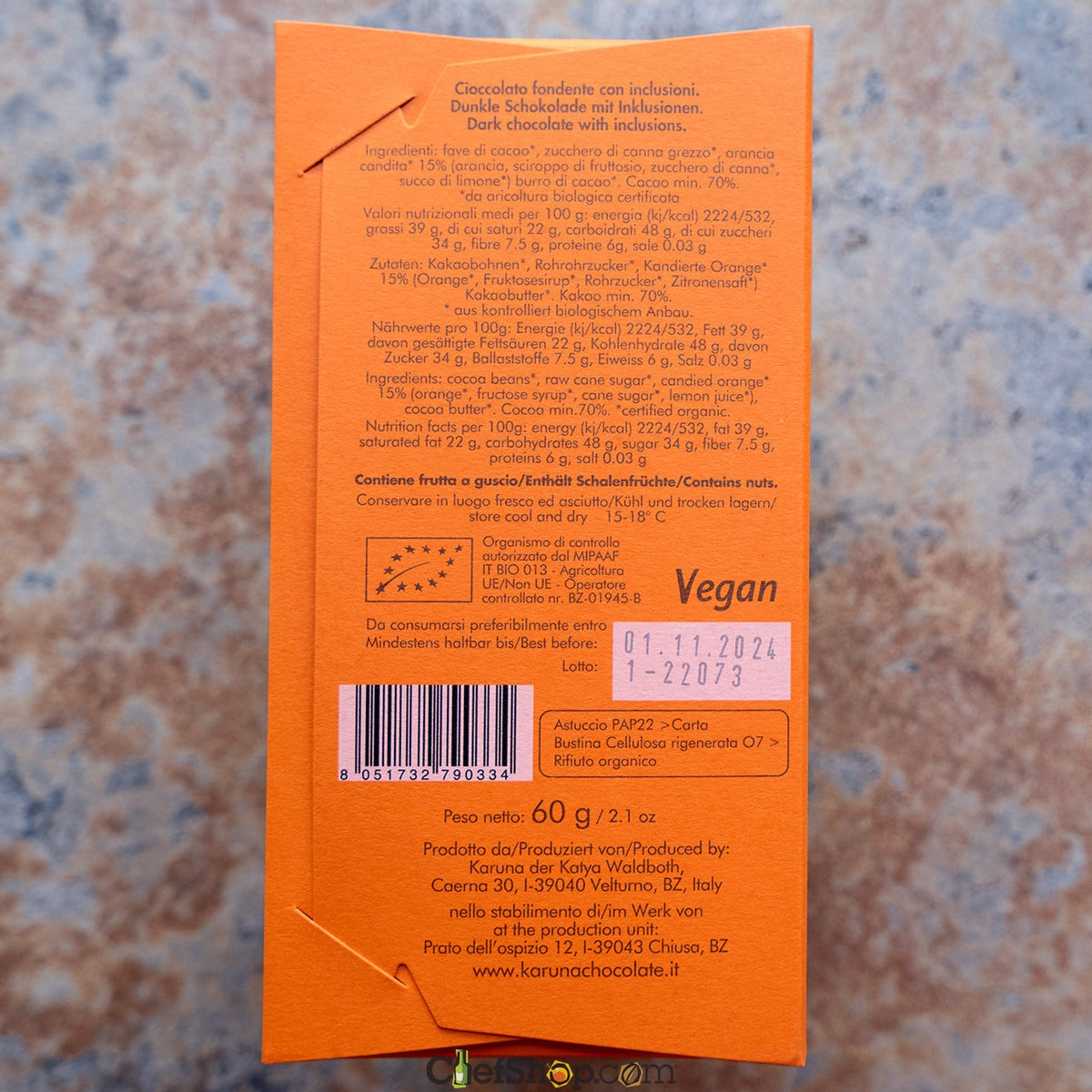 Karuna Orange and Timut Pepper 70-Percent Dark Chocolate Bar