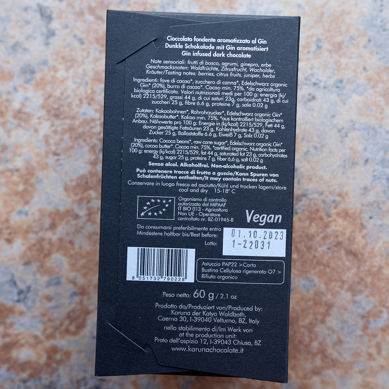 Karuna Organic Gin-Infused Percent Dark Chocolate Bar