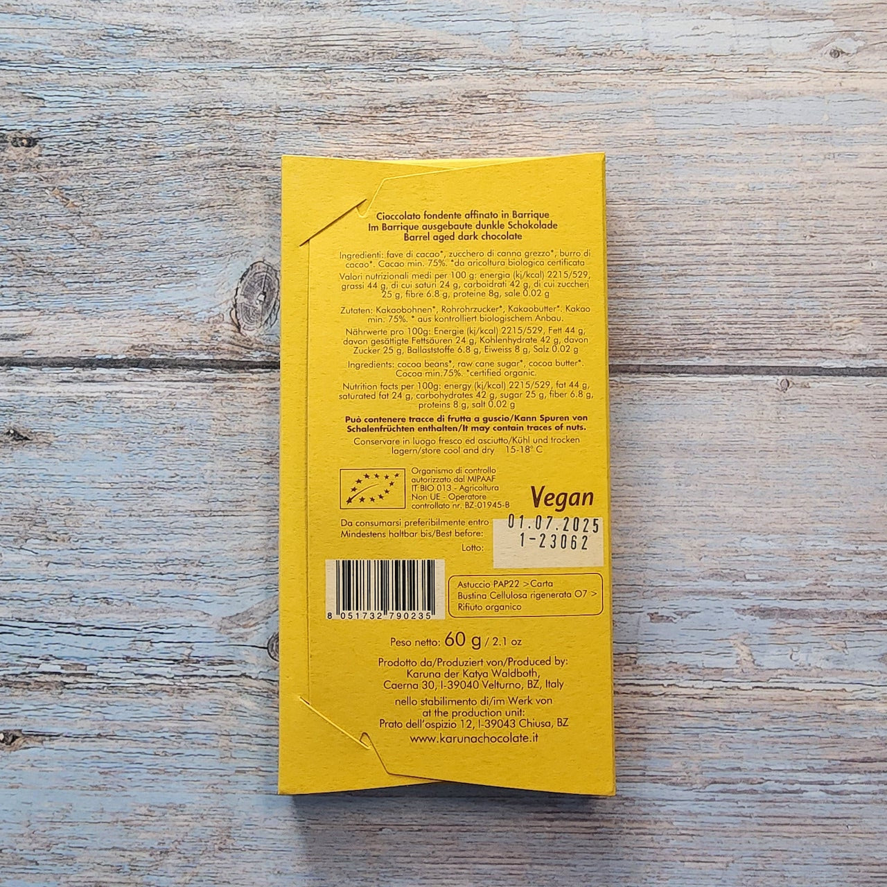 Karuna Pipa Barrel Aged Belize 75% Dark Chocolate Bar