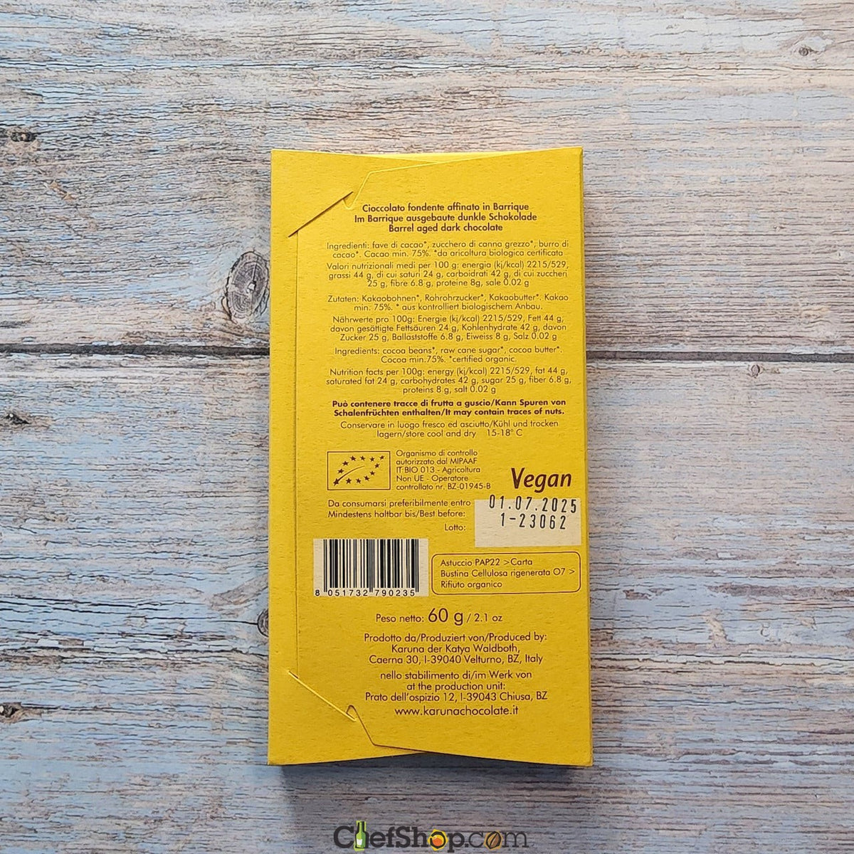 Karuna Pipa Barrel Aged Belize 75% Dark Chocolate Bar