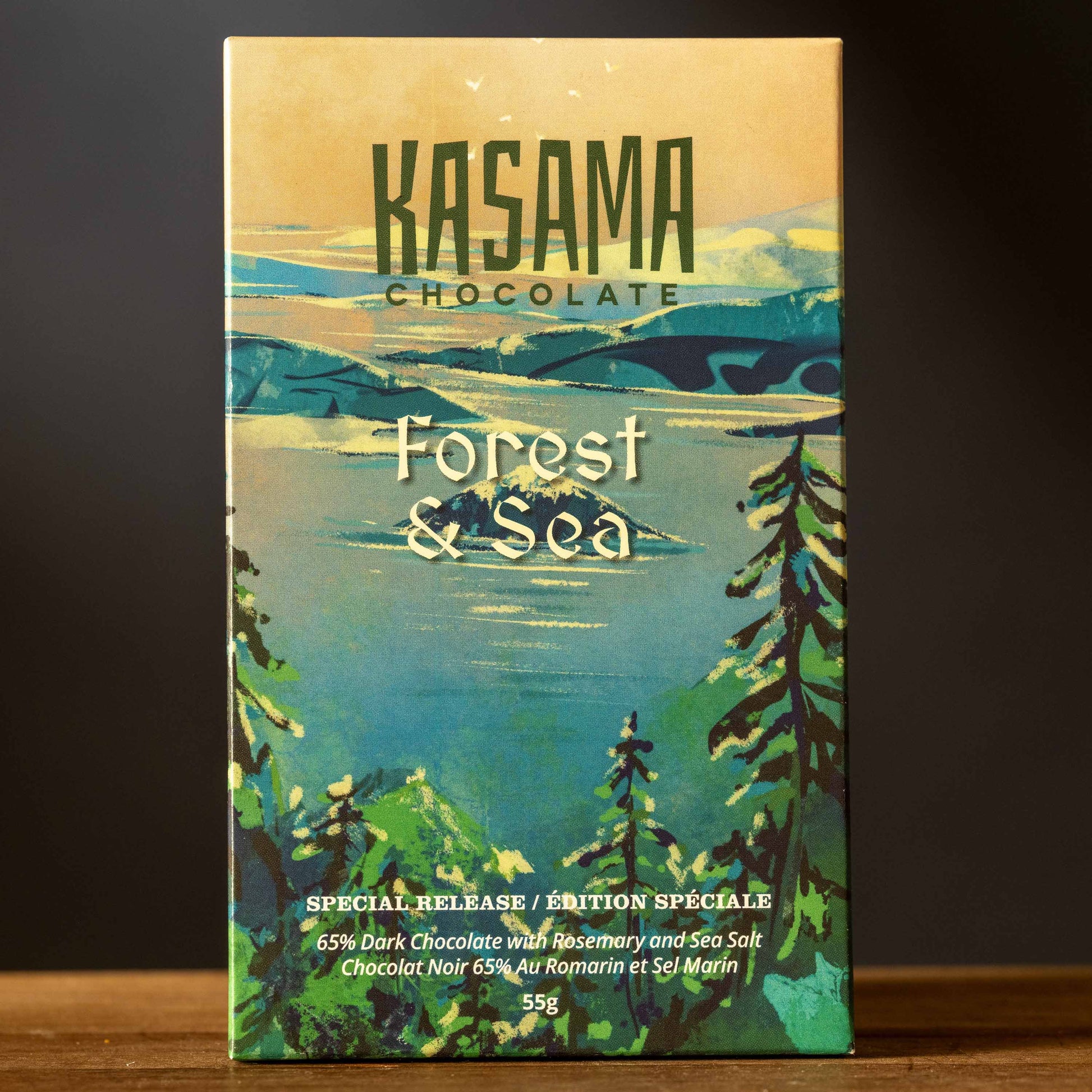 Kasama-65% Forest & Sea Dark Chocolate Bar with Rosemary and Sea Salt-Front