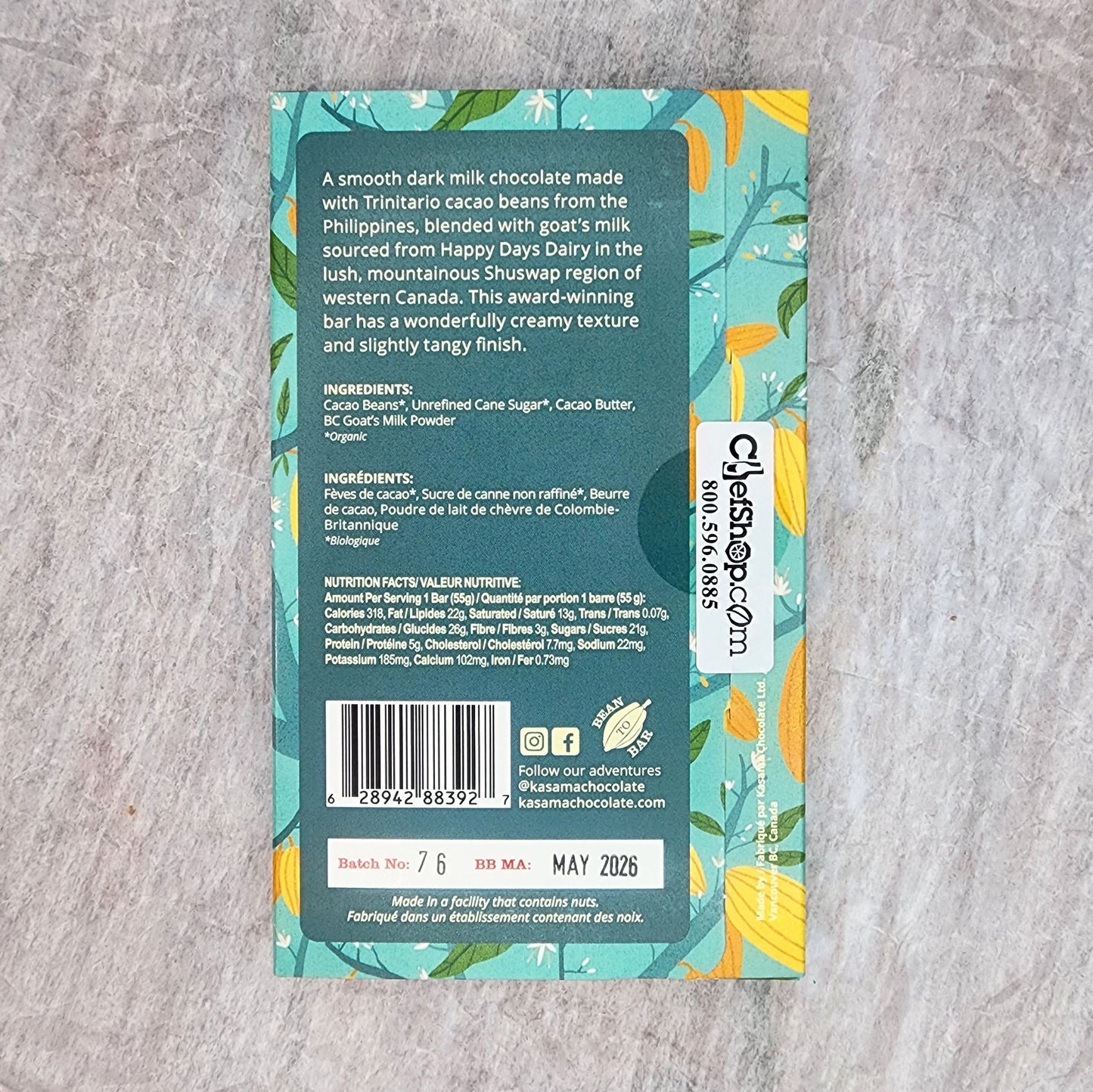 Kasama 55% Goat Milk Chocolate Bar