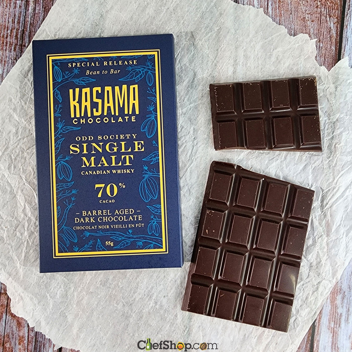 Kasama Single Malt Canadian Whisky Barrel-Aged 70% Dark Chocolate Bar