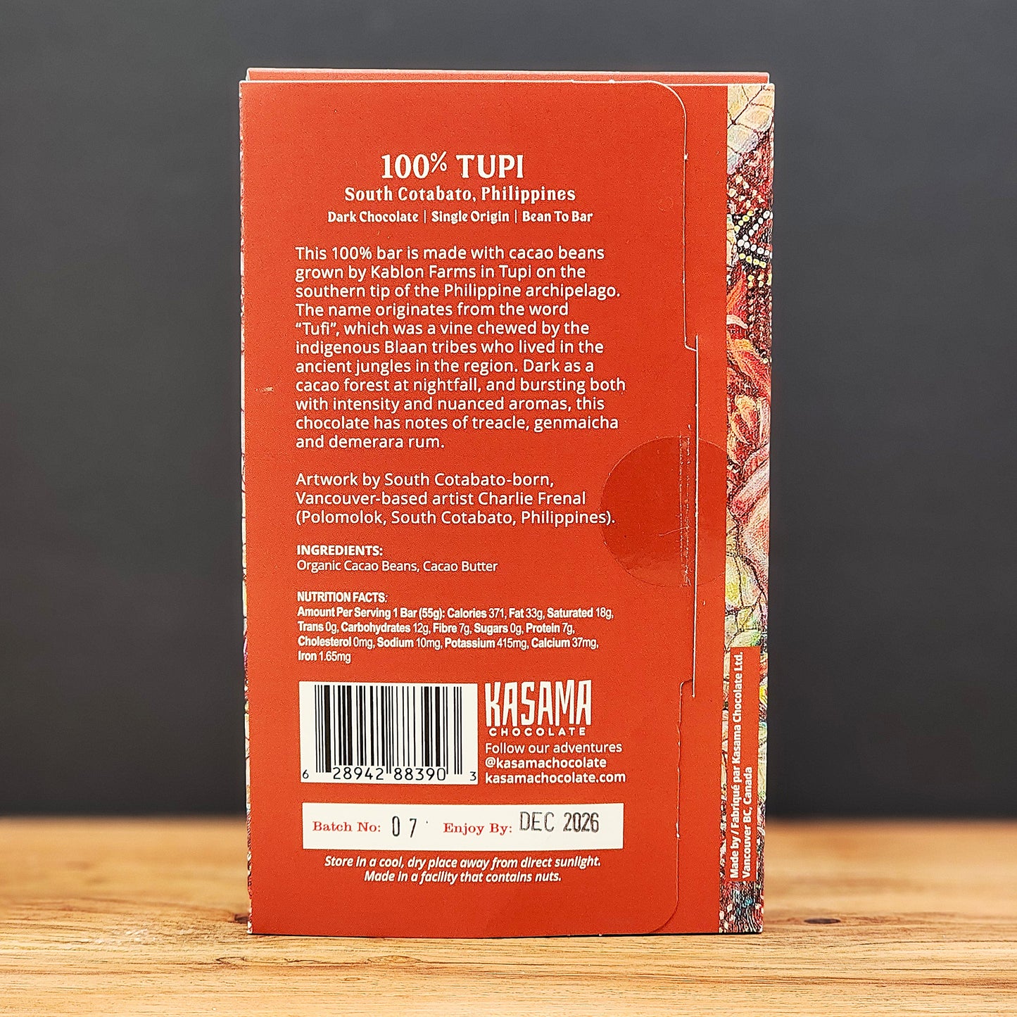 Kasama Tupi 100% Dark Chocolate Bar
