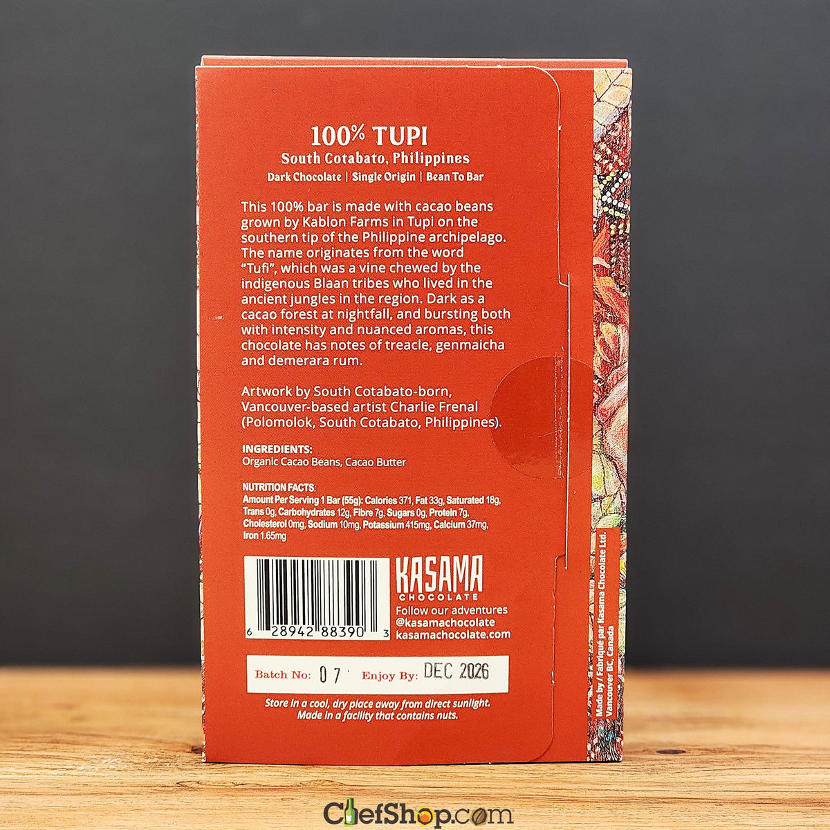 Kasama Tupi 100% Dark Chocolate Bar