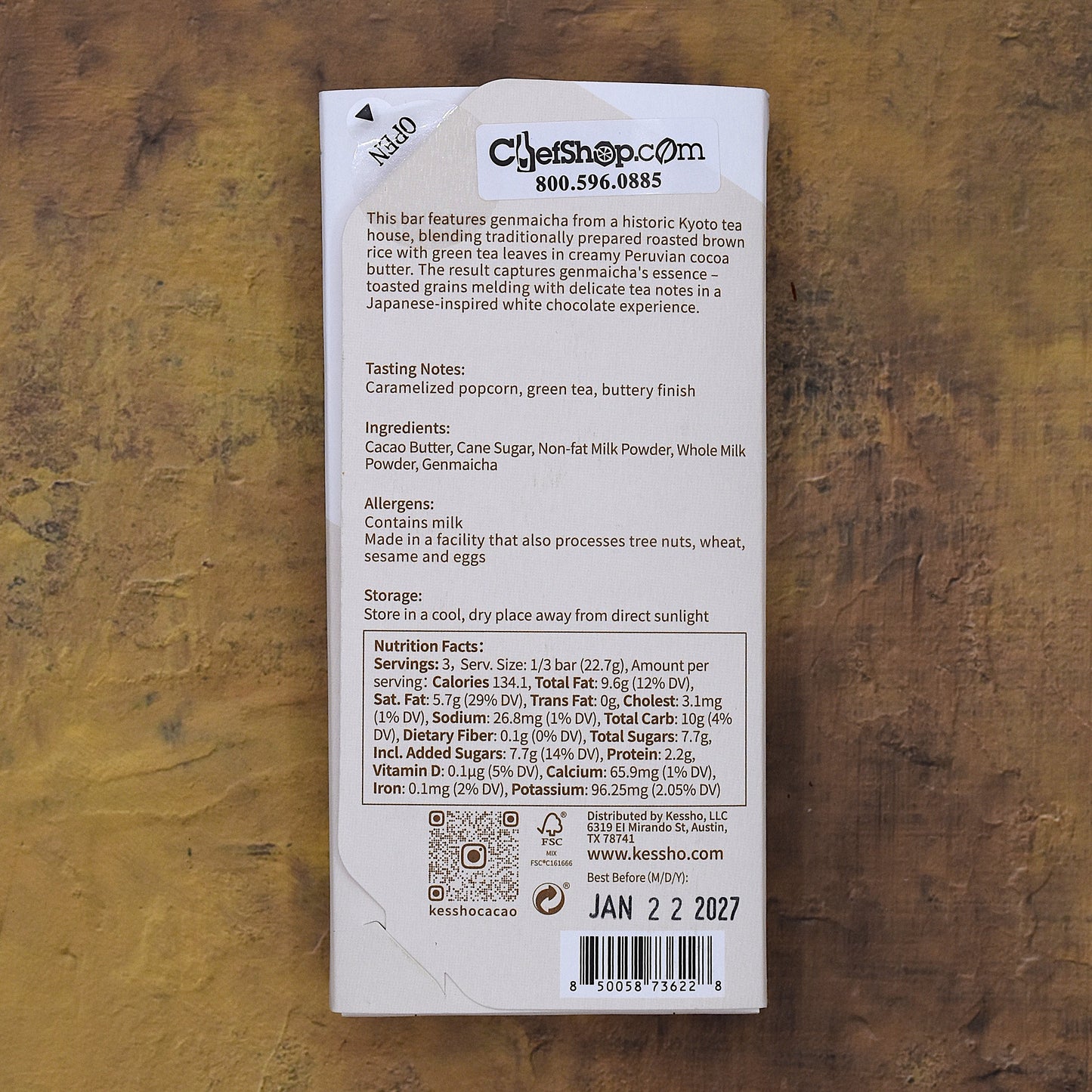 KESSHŌ Genmaicha White Chocolate Bar