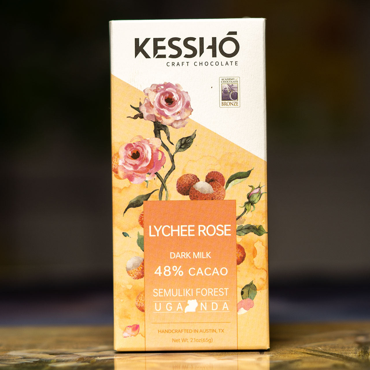 KESSHO Lychee Rose 48 percent Cacao Dark Milk Semuliki Forest Chocolate Bar