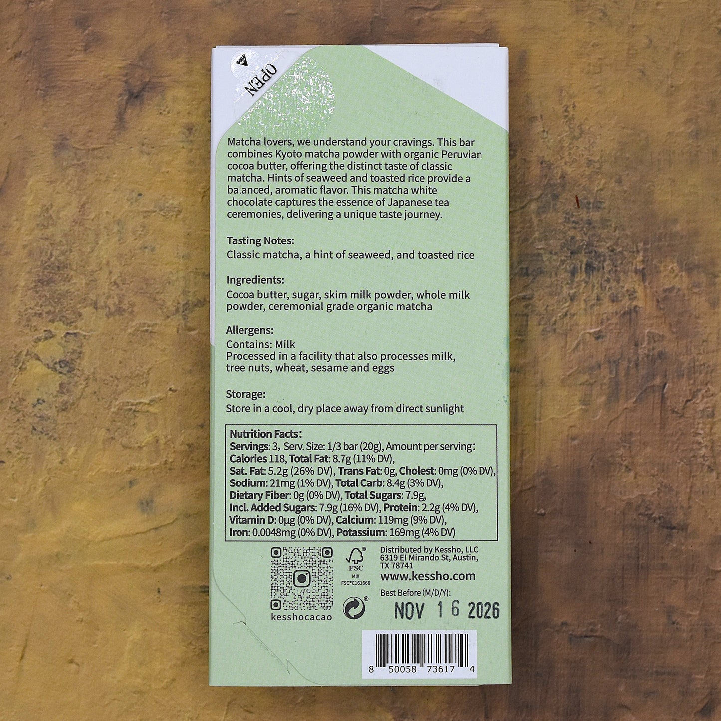 KESSHŌ Ceremonial Matcha White Chocolate Bar