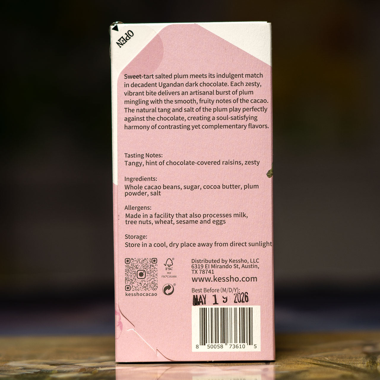 KESSHO Salted Plum 59% Dark Chocolate Semuliki Forest Uganda Bar