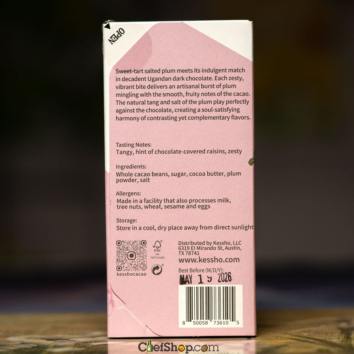 KESSHO Salted Plum 59% Dark Chocolate Semuliki Forest Uganda Bar