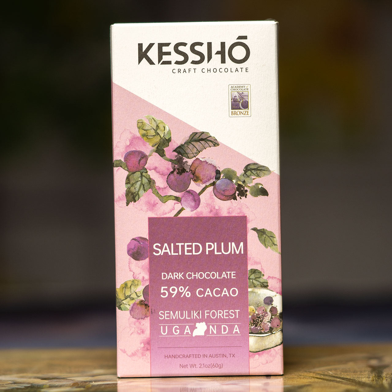 KESSHO Salted Plum 59% Dark Chocolate Semuliki Forest Uganda Bar