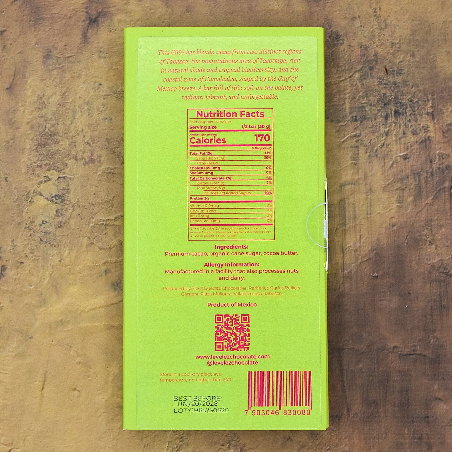 Levêlez 65% Sierra y Costa Dark Chocolate Bar