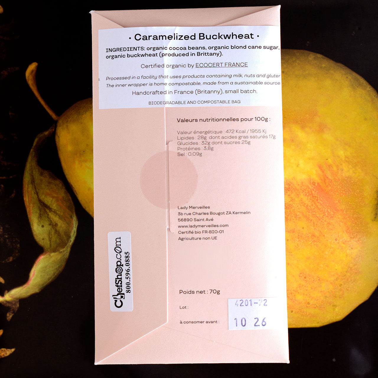Lady Merveilles Chocolat Noir Sarrasin Nicaragua 75% Chocolate Bar with Caramalized Buckwheat