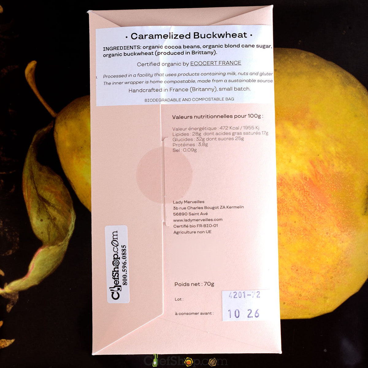 Lady Merveilles Chocolat Noir Sarrasin Nicaragua 75% Chocolate Bar with Caramalized Buckwheat