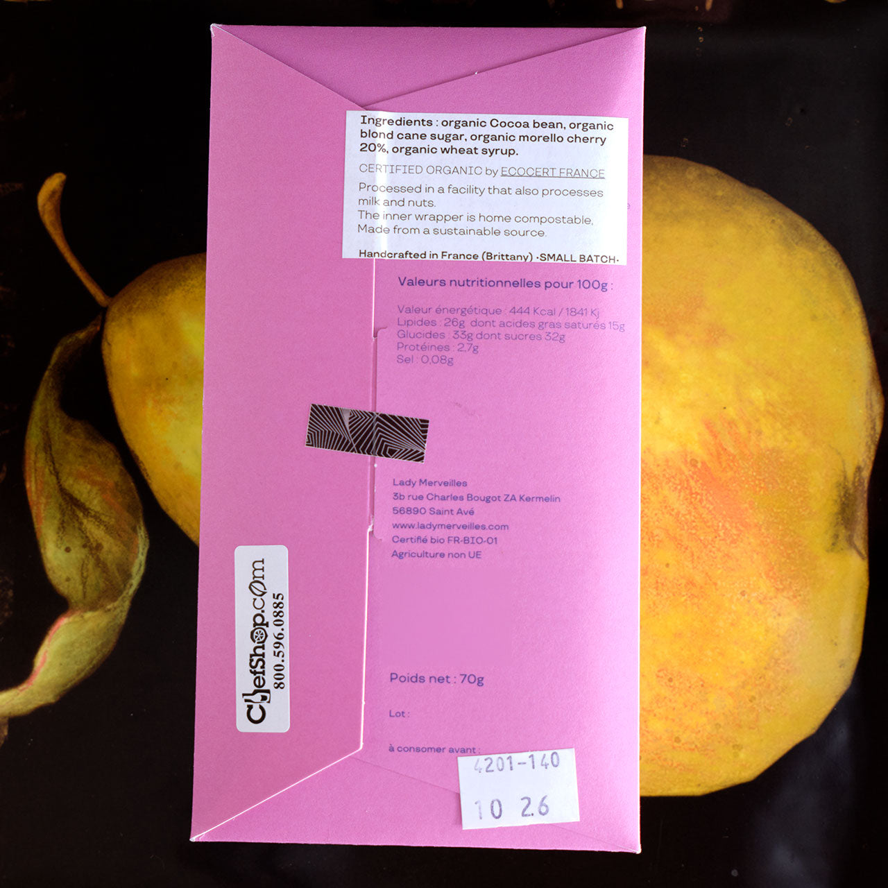 Lady Merveilles Chocolat Noir Cerise Griotte Belize 75% Dark Chocolate w Morello Cherry