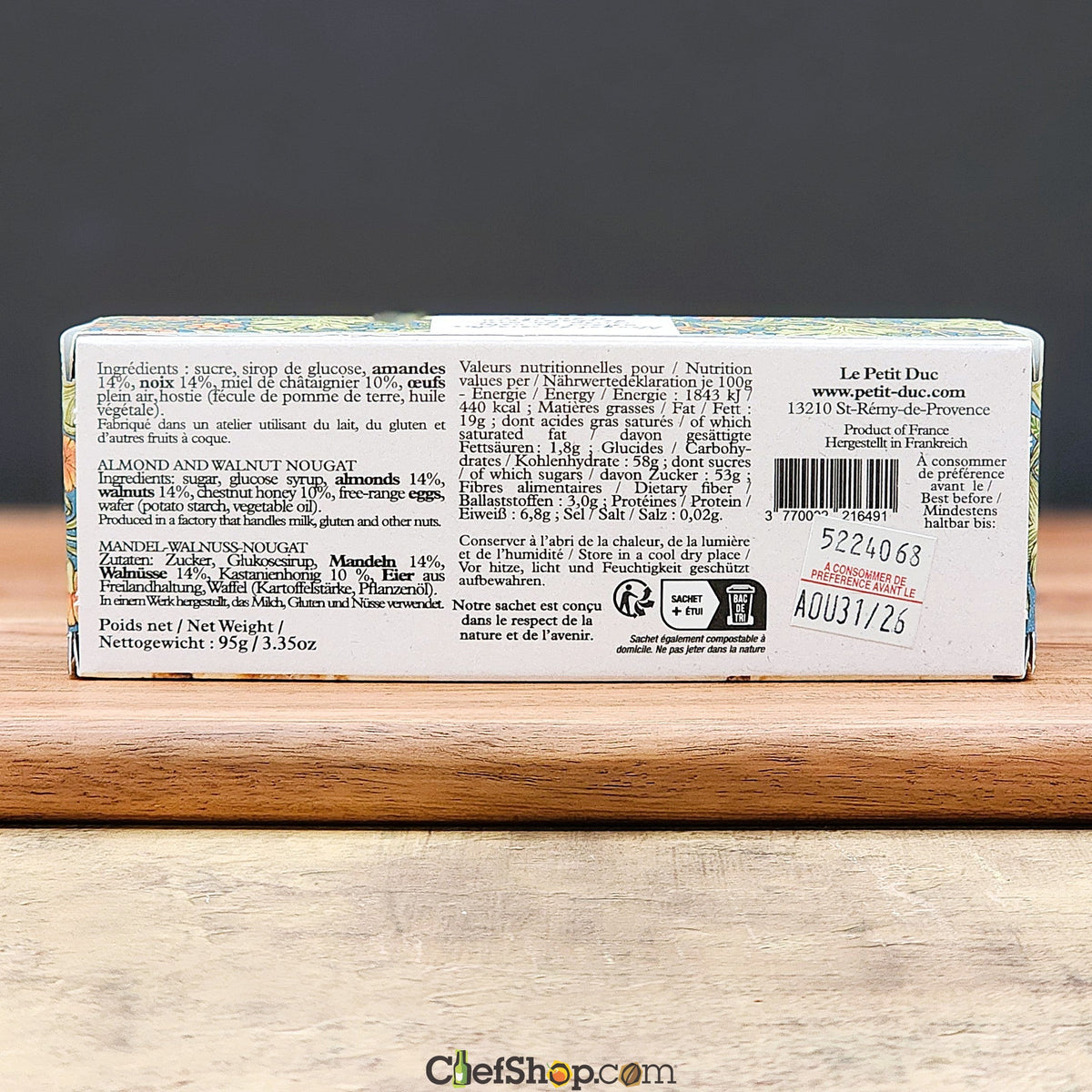 Le Petit Duc French Saint-Remy-de-Provence Almond and Walnut Nougat Label ingredients