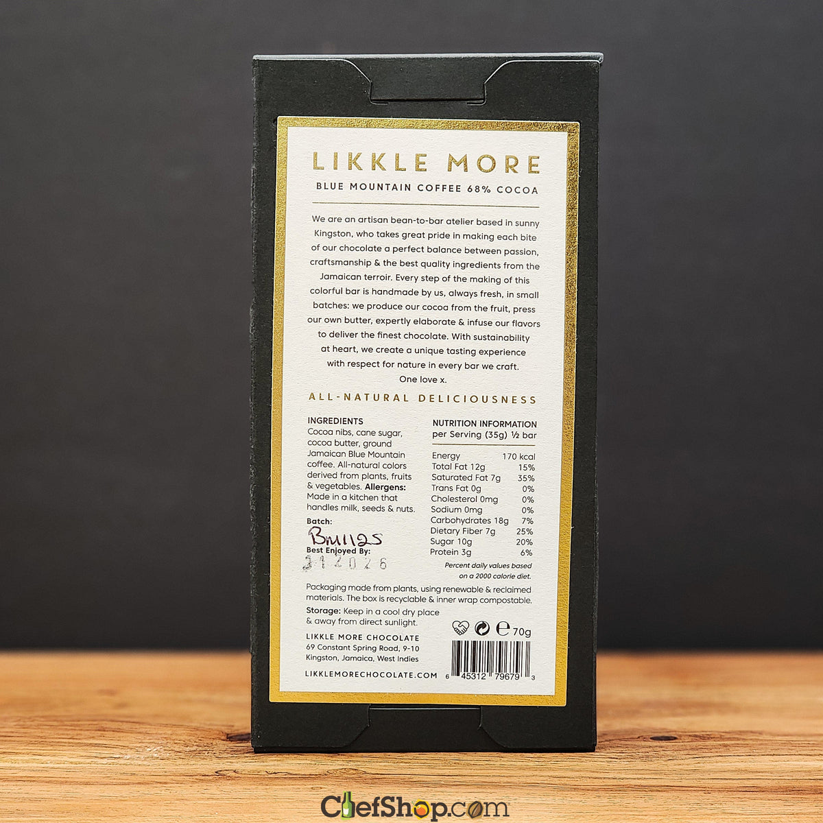 Likkle More Blue Mountain Coffee 68% Dark Chocolate Bar