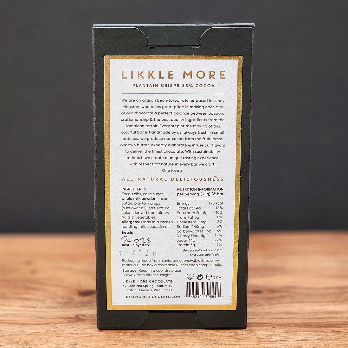Likkle More Jamaican Plantain Crisps 55% Dark Milk Chocolate Bar