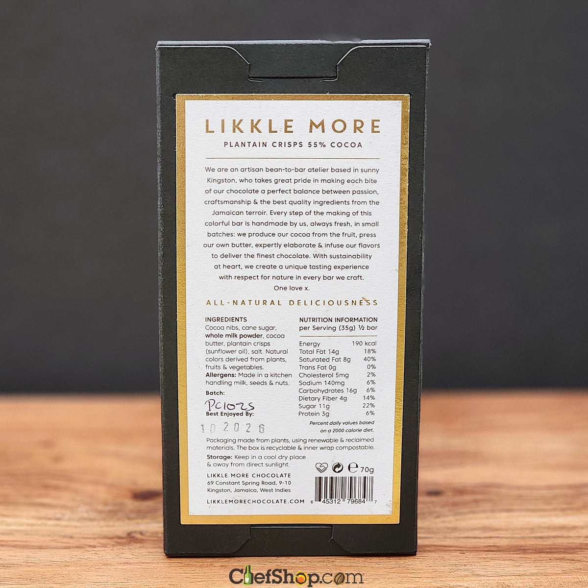 Likkle More Jamaican Plantain Crisps 55% Dark Milk Chocolate Bar