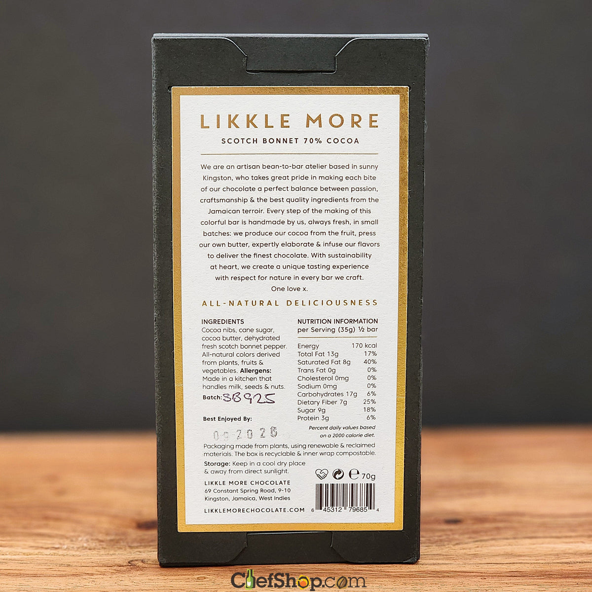 Likkle More Scotch Bonnet Pepper 70% Dark Chocolate Bar