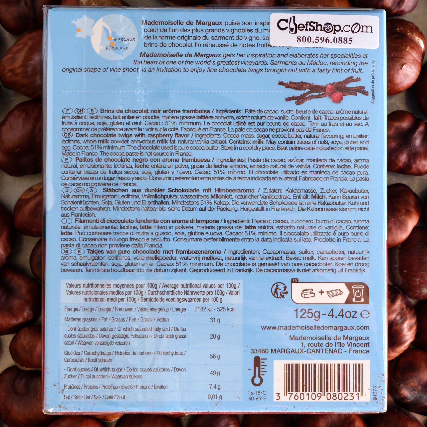 Mademoiselle de Margaux Saveur Framboise Dark Chocolate Twigs with Raspberry