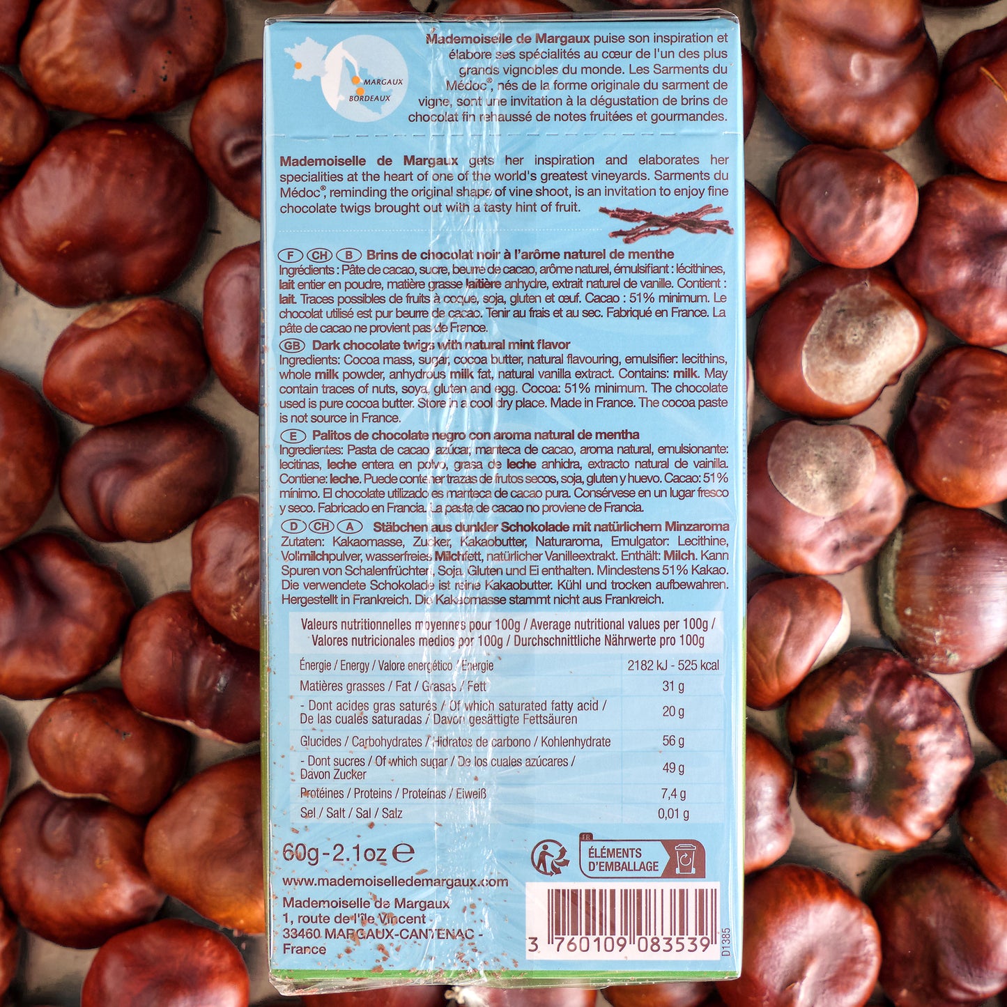 Mademoiselle de Margaux Saveur Menthe Chocolate Noir Twigs with Mint - small