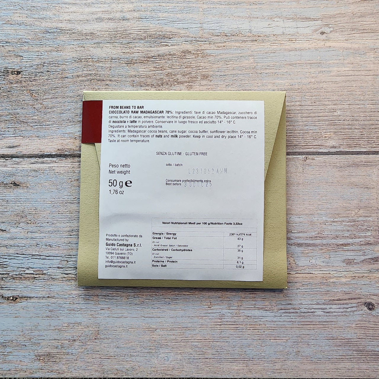 Guido Castagna MES Raw 70% Madagascar Dark Chocolate Bar